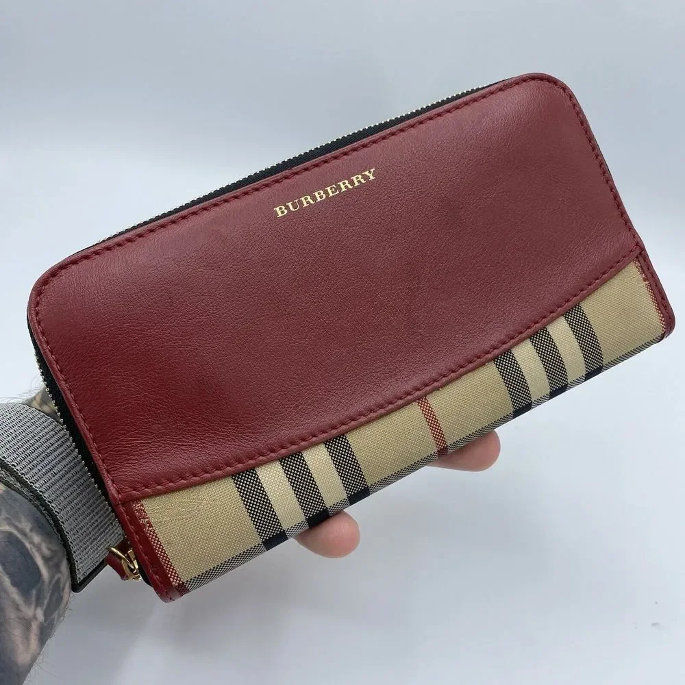 Burberry Elmore Wallet Clutch Purse Zip Around Haymarket House Check Nova Red - Picture 6 of 16
